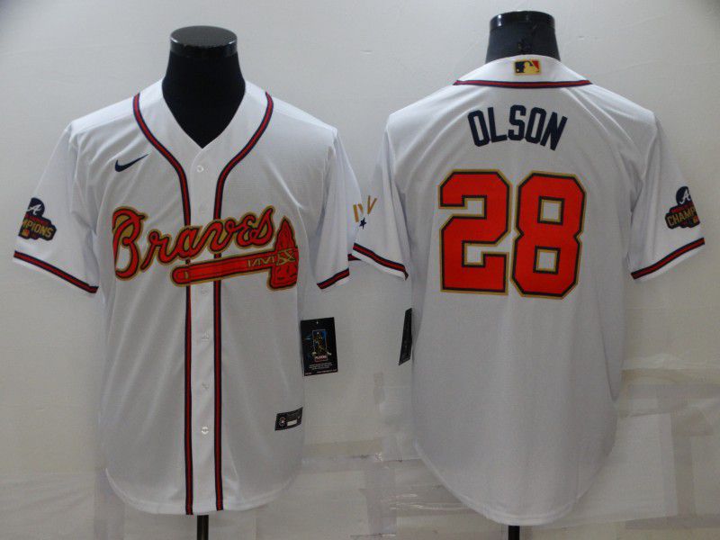 Men Atlanta Braves #28 Olson White Gold Game Nike 2022 MLB Jersey